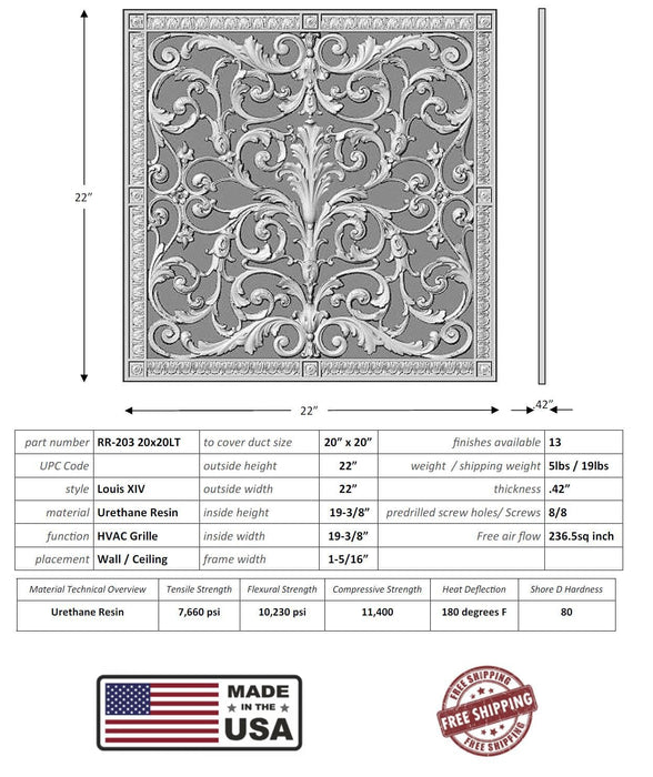 Louis XIV style grille for Duct Size of 20"- Please allow 1-2 weeks.