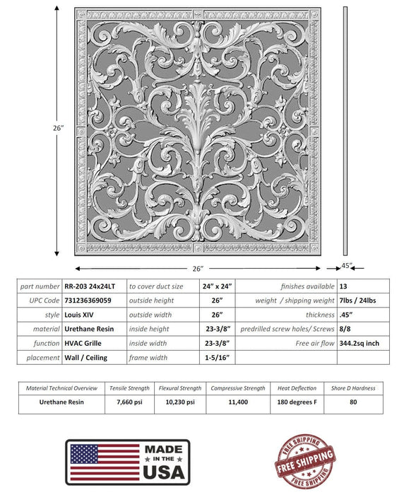 Louis XIV style grille for Duct Size of 24"- Please allow 1-2 weeks. Decorative Grilles White River - Interior Décor   