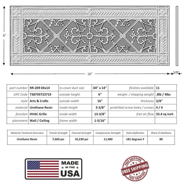 Arts and Crafts Grille for Duct Size of 4"- Please allow 1-2 weeks. Decorative Grilles White River - Interior Décor Aged Copper Duct Size: 4"x 14"( 6"x 16"overall ) 