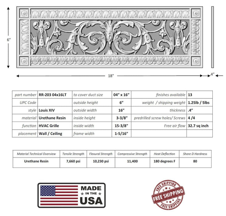 Louis XIV style grille for Duct Size of 4"- Please allow 1-2 weeks. Decorative Grilles White River - Interior Décor   