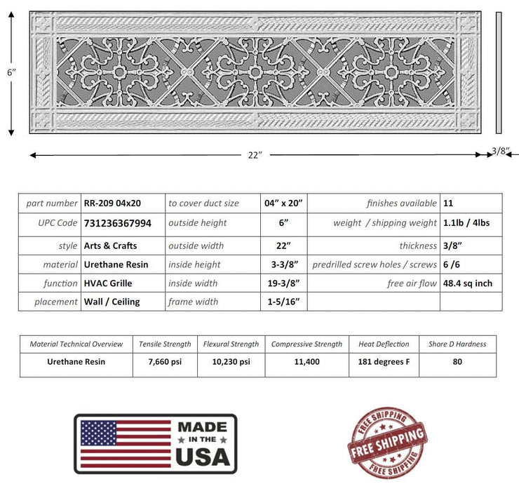 Arts and Crafts Grille for Duct Size of 4"- Please allow 1-2 weeks. Decorative Grilles White River - Interior Décor Aged Copper Duct Size: 4"x 20"( 6"x 22"overall ) 