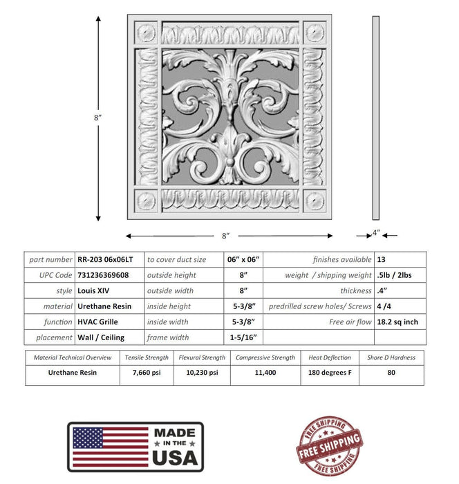 Louis XIV style grille for Duct Size of 6"- Please allow 1-2 weeks. Decorative Grilles White River - Interior Décor   
