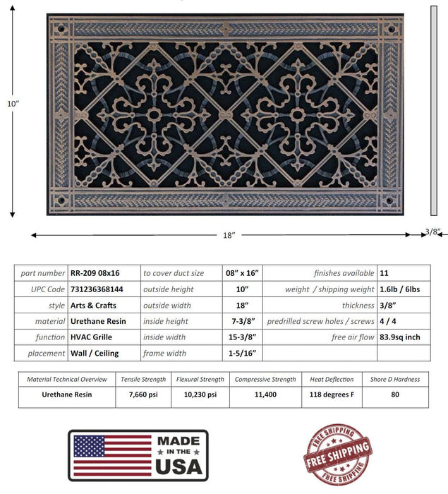 Arts and Crafts Grille for Duct Size of 8"- Please allow 1-2 weeks. Decorative Grilles White River - Interior Décor Rubbed Bronze Duct Size: 8"x 16"( 10"x 18"overall ) 