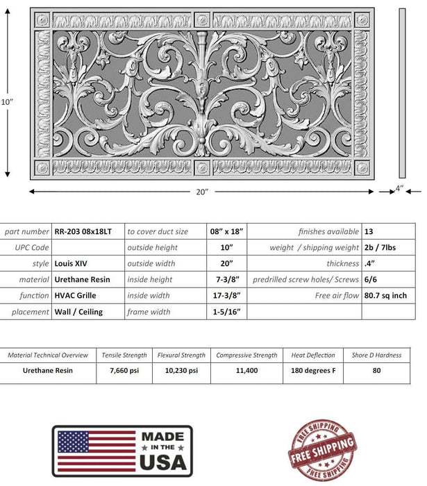 Louis XIV style grille for Duct Size of 8"- Please allow 1-2 weeks.