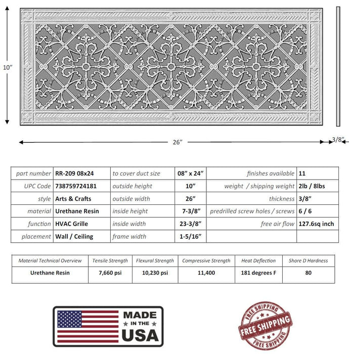 Arts and Crafts Grille for Duct Size of 8"- Please allow 1-2 weeks. Decorative Grilles White River - Interior Décor   