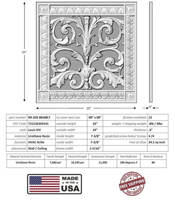 Louis XIV style grille for Duct Size of 8"- Please allow 1-2 weeks.