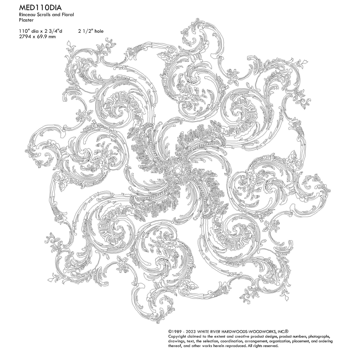 Rinceau Scrolls and Floral Medallion, 110'' dia x 2 3/4''d, 5 pieces ...