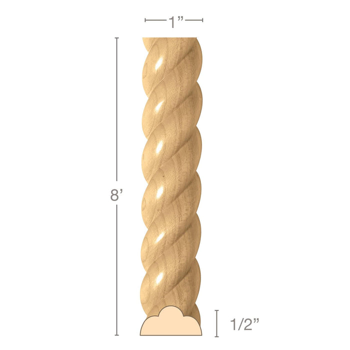 Small Rope Half Round Lineal, 1''w x 1/2''d x 8' length, Resin is pric —