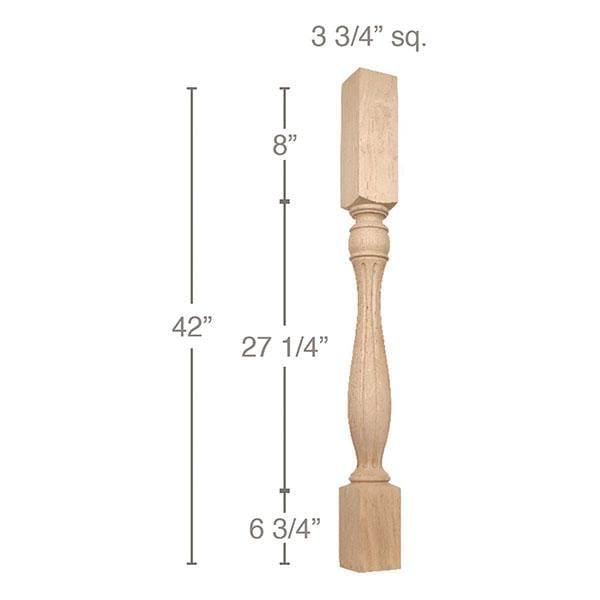 Traditional Fluted Bar Column, 3 3/4"sq. x 42"h Carved Columns White River Hardwoods   