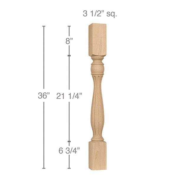 Traditional Fluted Island Column, 3 1/2"sq. x 36"h