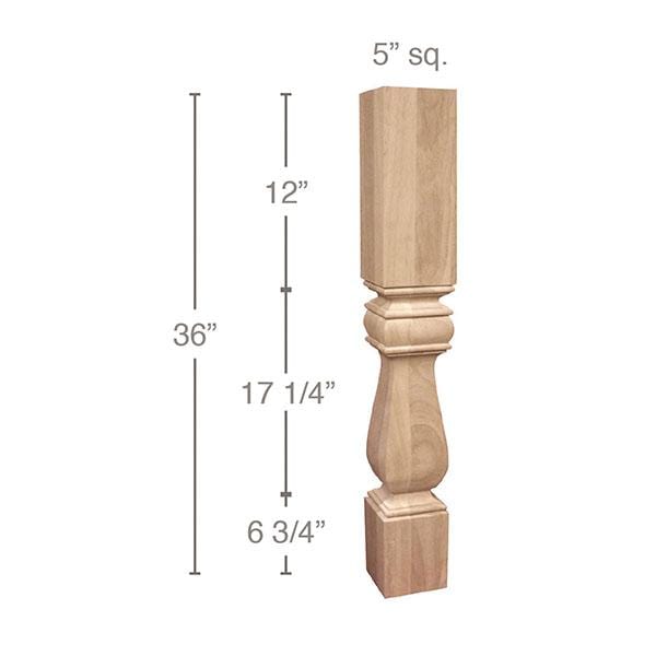 Traditional Square Island Column, 5"sq. x 36"h Carved Columns White River Hardwoods   