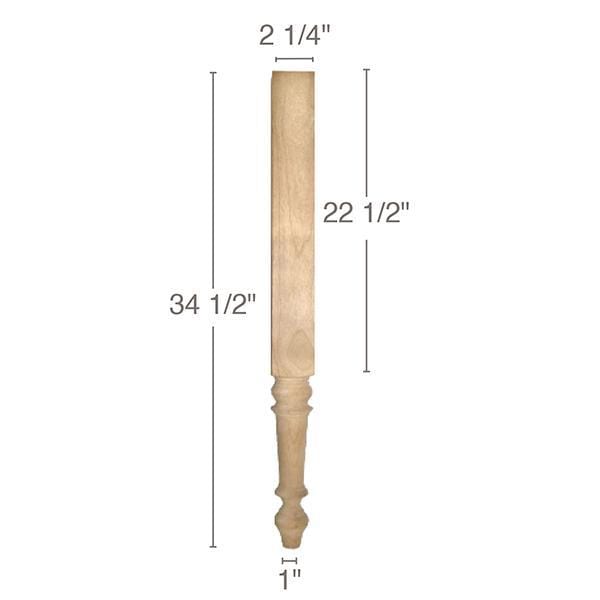 Tapered Vanity Leg, 2 1/4"sq. x 34 1/2"h —