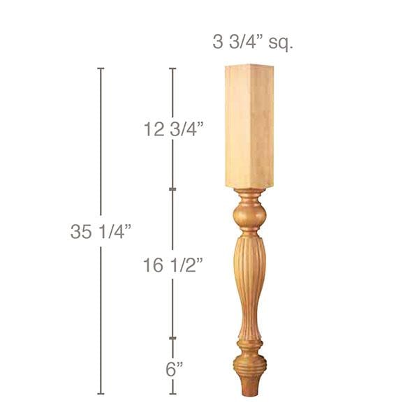 Reeded Country French Column, 3 3/4"sq. x 35 1/4"h