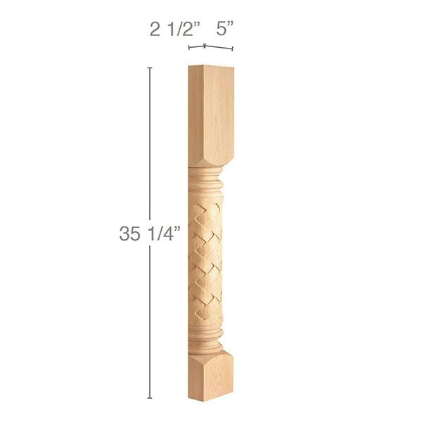 Roman Weave Column Half, 5"w x 35 1/4"h x 2 1/2"d