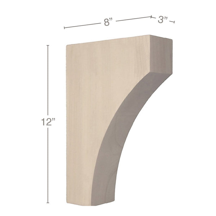 Contemporary Large Bar Bracket Corbel, 3"w x 12''h x 8"d Carved Corbels White River Hardwoods   