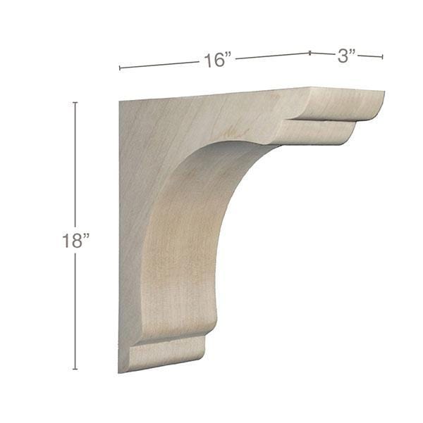 Shaker Rangehood Corbel, 3"w x 18"h x 16"d Carved Corbels White River Hardwoods   