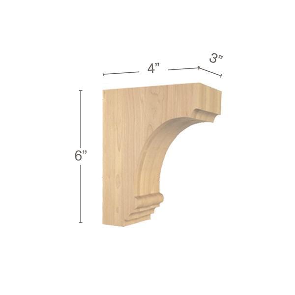 Cavetto Extra Small Bar Bracket, 3"w x 6"h x 4"d Carved Corbels White River Hardwoods   