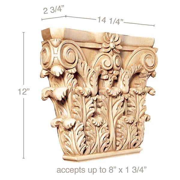 Large Corinthian Capital, 14 1/4"w x 12"h x 2 3/4"d, (accepts up to 8"w x 1 3/4"d) Carved Capitals White River Hardwoods   