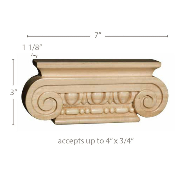 Small Ionic Capital (accepts up to 3/4" x 4" ), 7''w x 3''h x 1 1/8''d Carved Capitals White River Hardwoods   