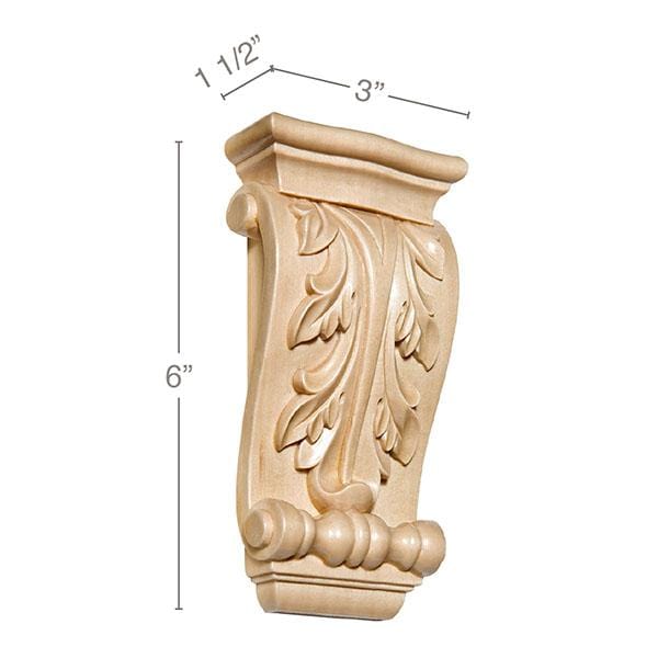 Small Acanthus Corbel, 3"w x 6"h x 1 1/2"d Carved Corbels White River Hardwoods   