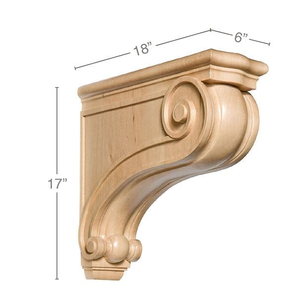 Large Traditional Corbel, 6"w x 17"h x 18"d Carved Corbels White River Hardwoods   