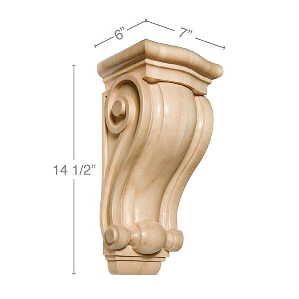 Large Traditional Corbel, 7"w x 14 1/2"h x 6"d Carved Corbels White River Hardwoods   