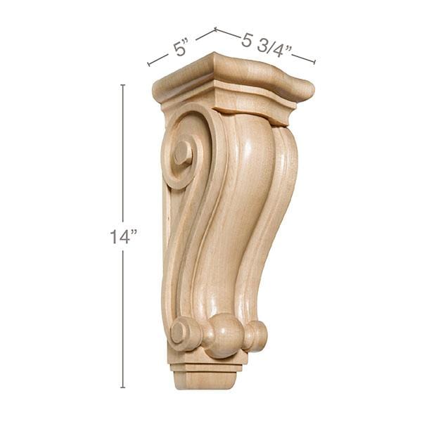 Large Traditional Corbel, 5 3/4"w x 14"h x 5"d Carved Corbels White River Hardwoods   