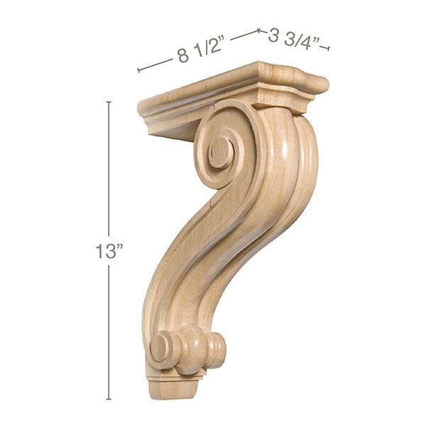 Large Traditional Pierced Corbel, 3 3/4"w x 13"h x 8 1/2"d Carved Corbels White River Hardwoods   