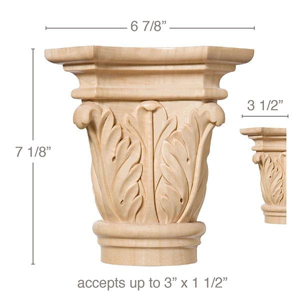 Extra Large Acanthus Capital, 6 7/8"w x 7 1/8"h x 3 1/2"d, (accepts up to 3"w x 1 1/2"d) Carved Capitals White River Hardwoods   