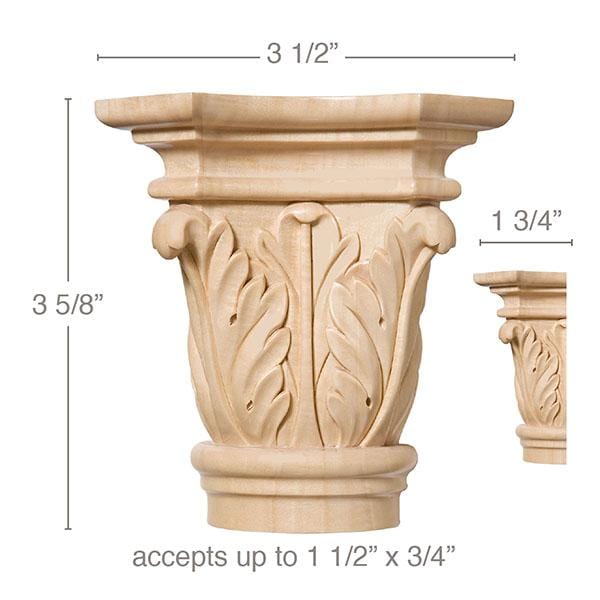 Medium Acanthus Capital, 3 1/2''w x 3 5/8''h x 1 3/4''d, Sold 2 per package, (accepts up to 1 1/2"w x 3/4"d)
