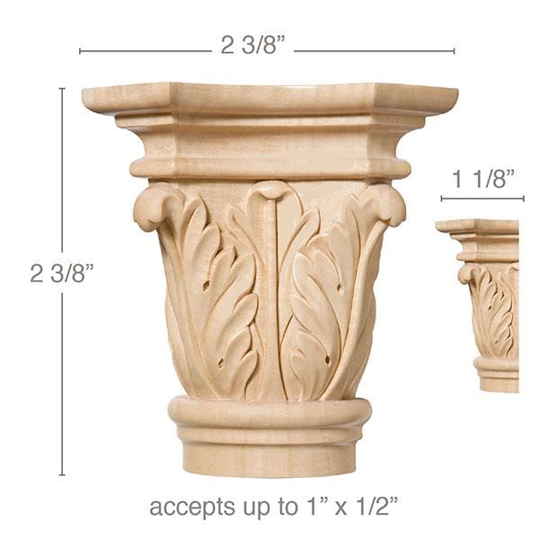 Small Acanthus Capital, 2 3/8''w x 2 3/8''h x 1 1/8''d, (accepts up to 1"w x 1/2"d), Sold 2 per package