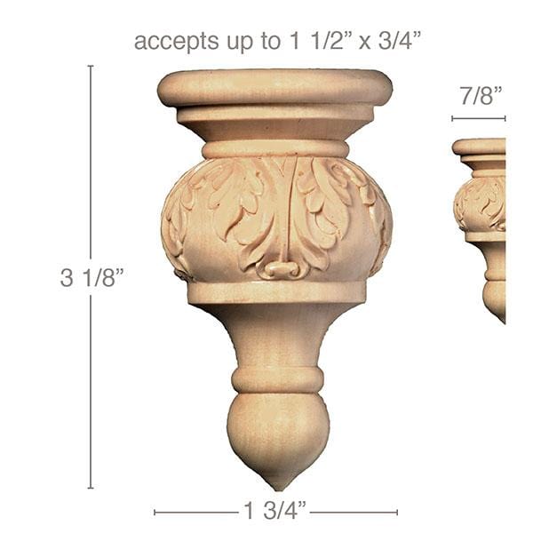 Medium Acanthus Finial, 1 3/4''w x 3 1/8''h x 7/8''d, (accepts up to 1 1/2"w x 3/4"d), Sold 2 per package