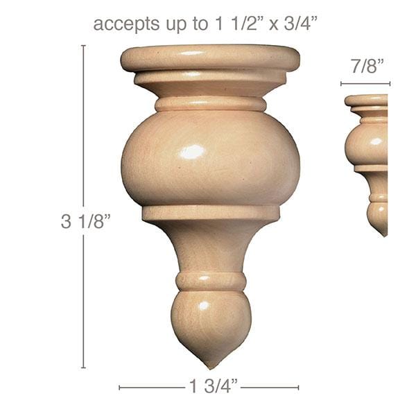 Medium Traditional Finial, 1 3/4''w x 3 1/8''h x 7/8''d, (accepts up to 1 1/2"w x 3/4"d), Sold 2 per package Carved Finials White River Hardwoods   