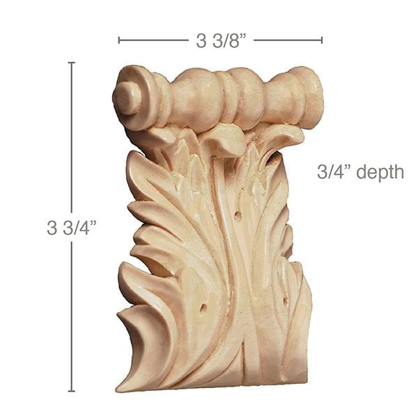 Large Acanthus Spool Corbel, (Sold 2 per card, complements large capitals and 3 1/2" friezes), 3 3/8''w x 3 3/4''h x 3/4''d