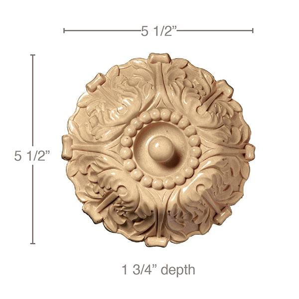 Rosetón de acanto extra grande (los rosetones tienen perfiles esculpidos), 5 1/2 '' de diámetro. x 1 3/4''