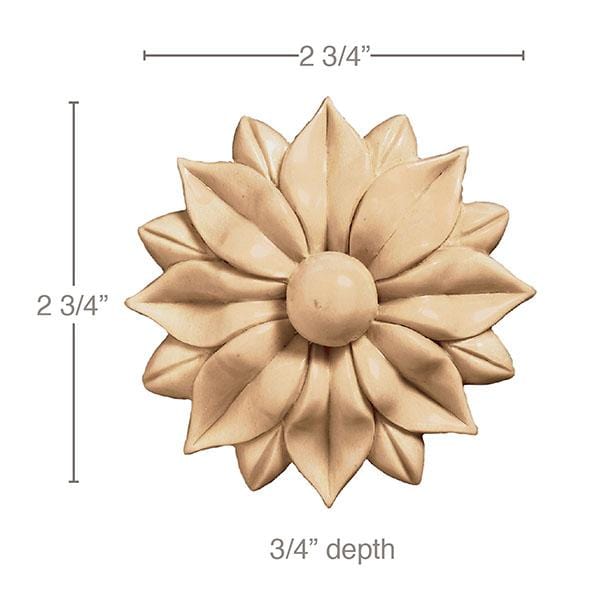 Flower Rosette(Fits Rosette Plate CRV5614), Sold 2 per card, 2 3/4'' dia. x 3/4'' Carved Rosettes White River Hardwoods   
