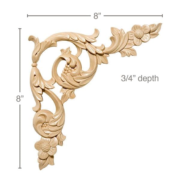Floral Acanthus Scrolls, 8"w x 8"h x 3/4"d, L and R pair per