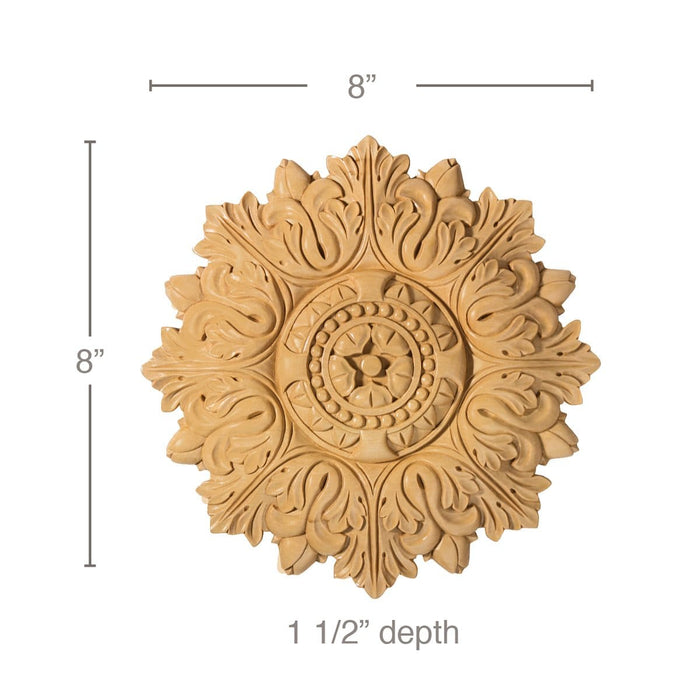 Small Acanthus Medallion, 8"w x 8"h x 1 1/2"d Carved Rosettes White River Hardwoods   