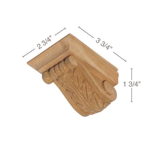 Small Acanthus Modillion,2 3/4w x 1 3/4h x 3 3/4d, 1 pair Carved Corbels White River Hardwoods   