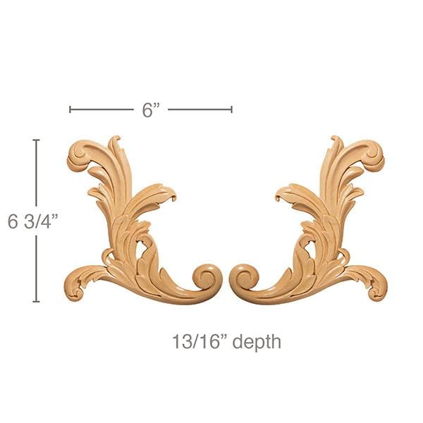 Small Acanthus Scrolls, 6"w x 6 3/4"h x 13/1"d Carved Onlays White River Hardwoods   