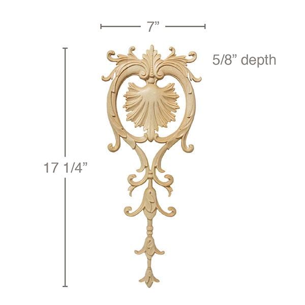 Med Acanthus Plume, 17 1/4"h x 7"w x 5/8"d Carved Onlays White River Hardwoods   