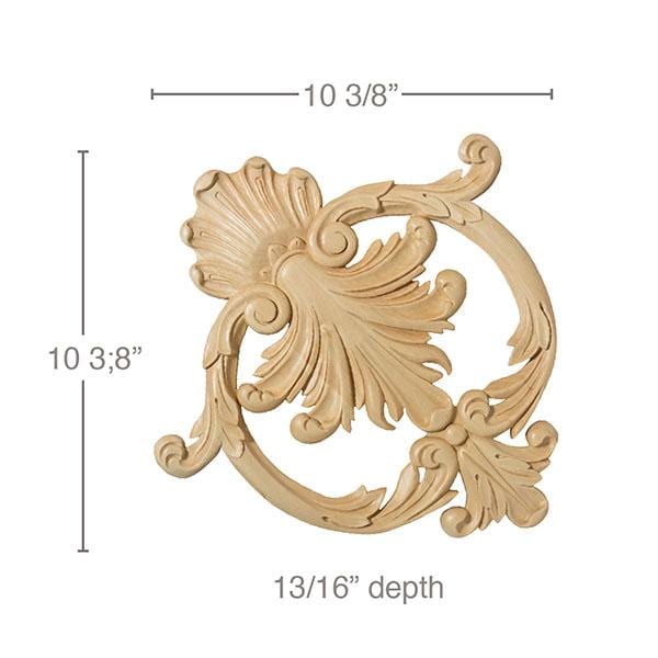 Small Ceiling Cartouche, 10 3/8"w x 10 3/8"h x 13/16"d, Lindenwood