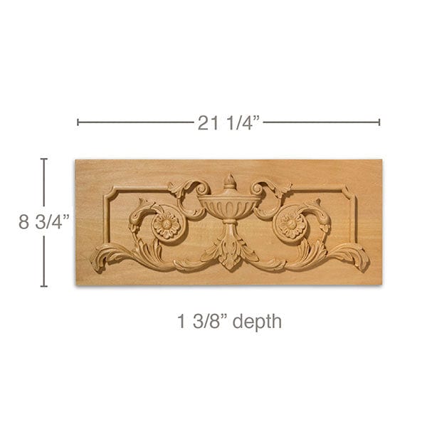 Urn w/Acanthus Scrolls Panel, 21 1/4"w x 8 3/4"h x 1 3/8"d
