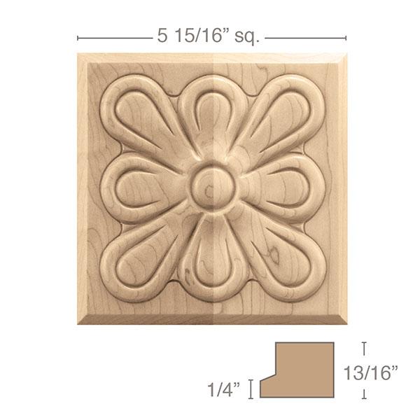 Large Fleur Tile, 5 15/16" sq. x 13/16"d Carved Onlays Brown Wood, Inc   