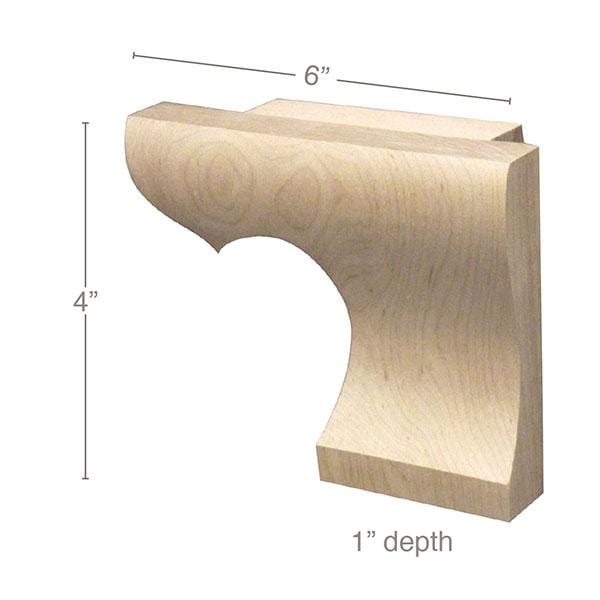 Right Straight Edge Wood Pedestal Foot, 6"w x 4"h x 1"d