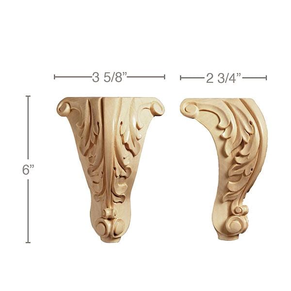 Tall Acanthus Corner Foot(Sold 1 per package), 3 5/8"w x 6"h x 2 3/4"d Carved Bun feet White River Hardwoods   