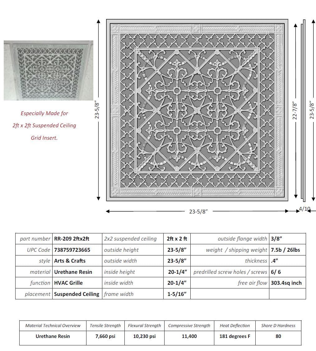 ARTS AND CRAFTS GRILLE STYLE T-BAR CEILING GRILLE, 2ft x 2ft Ceiling G ...
