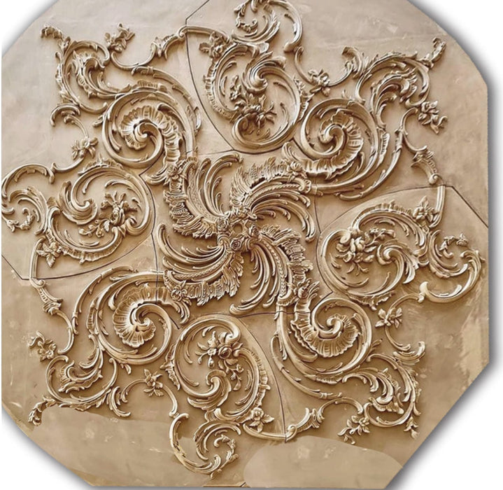 Rinceau Scrolls and Floral Medallion, 110'' dia x 2 3/4''d, 5 pieces, 2 1/2'' center hole, Plaster Plaster Medallions White River Hardwoods   