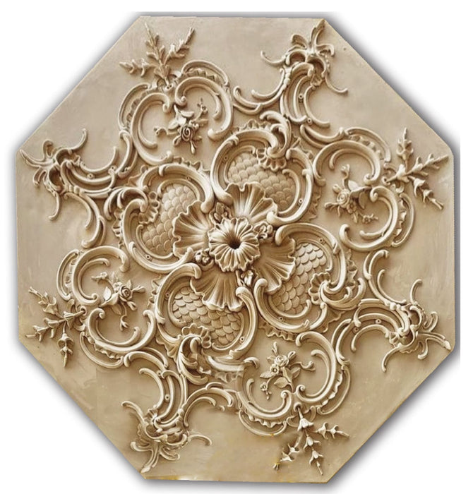 Imbricated Crests w/ Roses Medallion, 51'' dia x 2 1/4"d, 1 piece, 6'' center hole, Plaster Plaster Medallions White River Hardwoods   