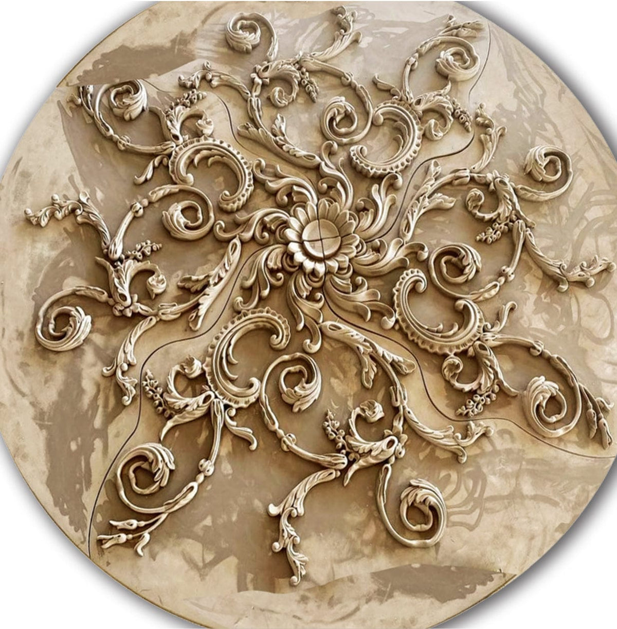 Rinceau Scrolls with Floral Medallion, 60'' dia x 1 1/2